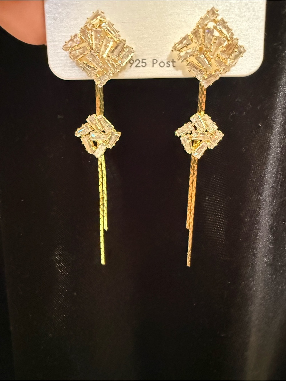 Gold Drop Crystal Threader Earrings - 925 sterling silver post. Women Jewelry